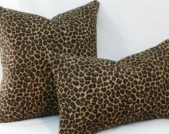 Black Tan cheetah print chenille jacquard throw pillow cover 18x18 20x20 22x22 24x24 26x26 Euro sham Cheetah lumbar pillow 12x24 16x24 16x26