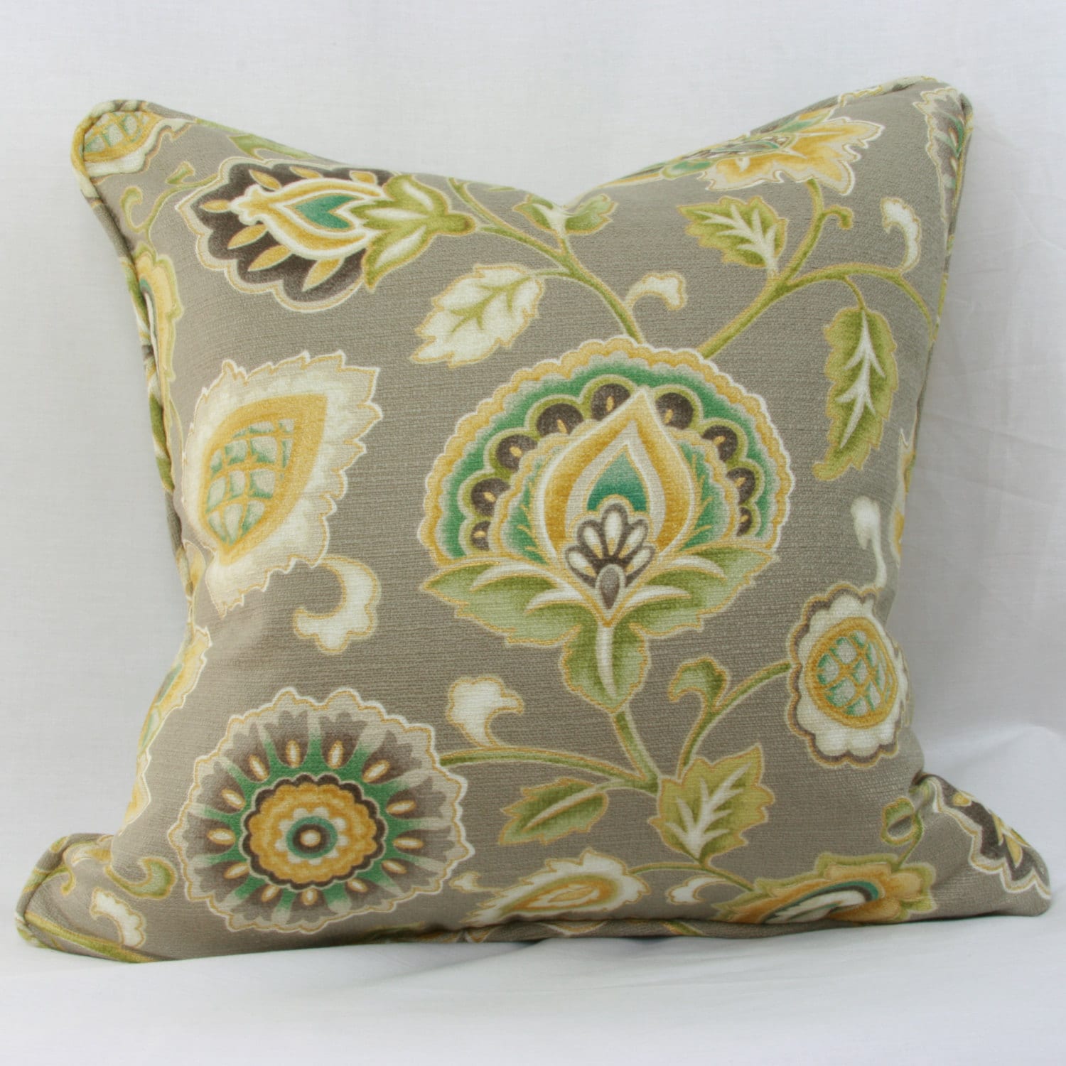 Green Gold Floral Pillow Cover 18x18 20x20 22x22 24x24 26x26 Etsy