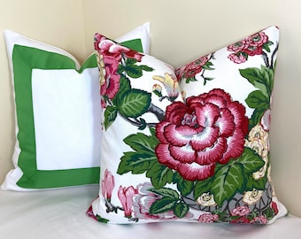 Red pink floral pillow cover 16x16 18x18 20x20 22x22 24x24 26x26 lumbar pillow