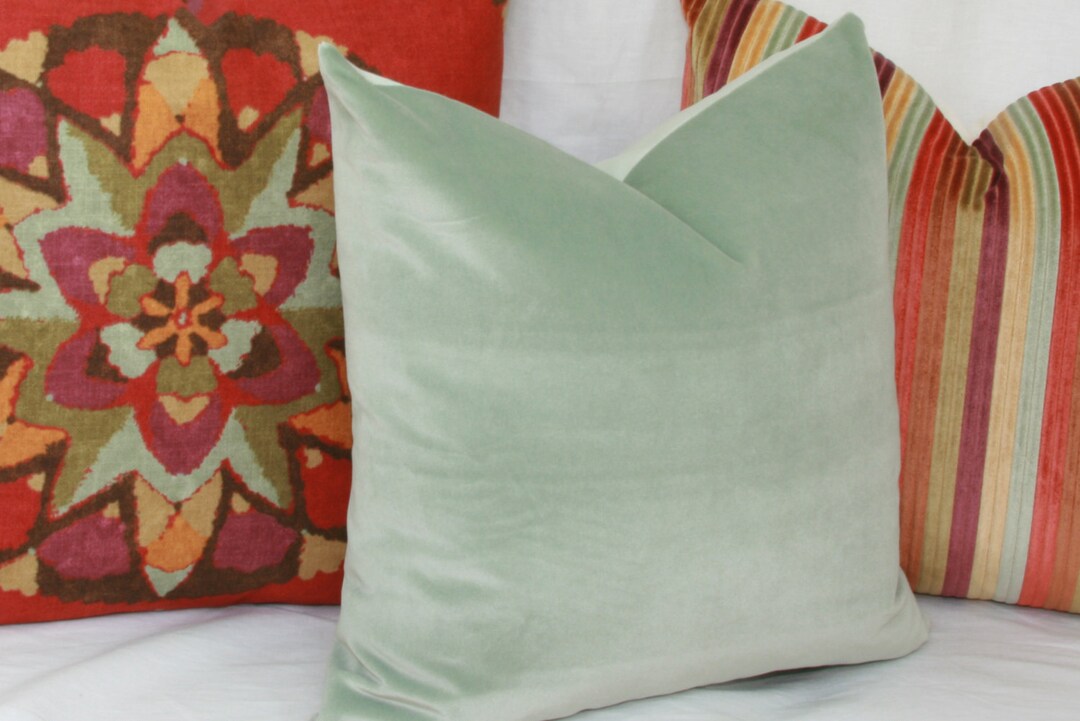 Mint Green Velvet Throw Pillow Cover 18x18 20x20 22x22 24x24 26x26 Euro Lumbar Pillow 14x26