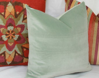 Mint Green Velvet Throw Pillow Cover 18x18 20x20 22x22 24x24 26x26
