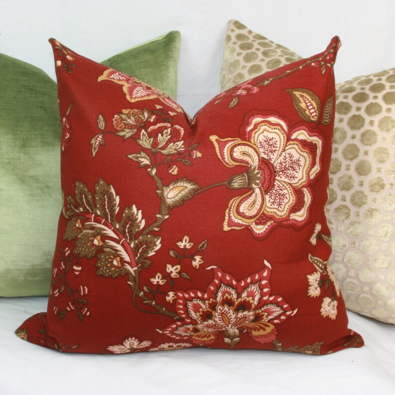 Burgundy floral decorative throw pillow cover. 18 x Etsy