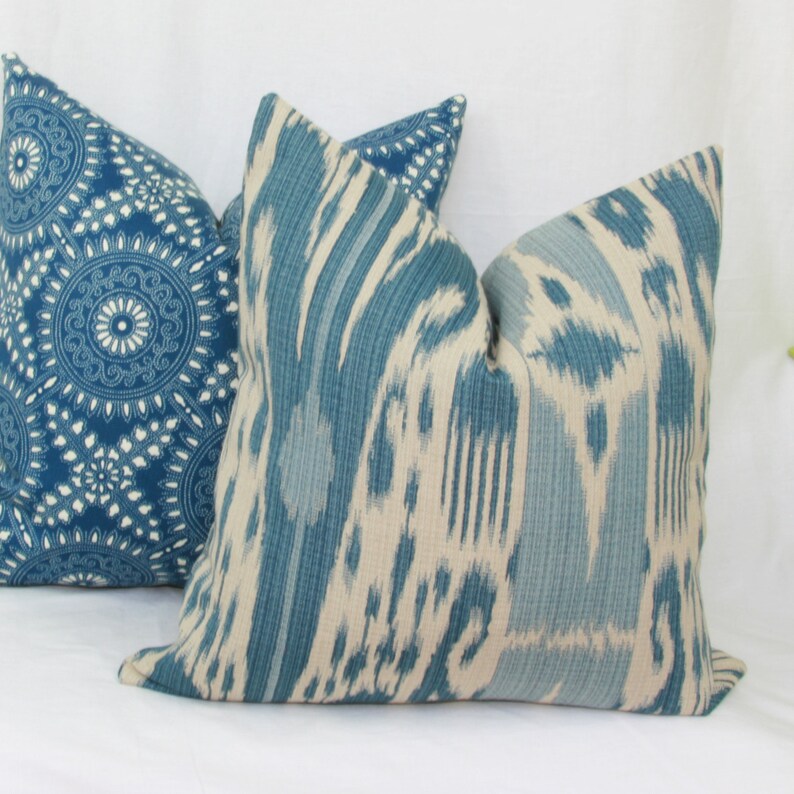 Blue Ikat Pillow Cover 18x18 Blue Ikat Pillow Blue Lumbar Etsy