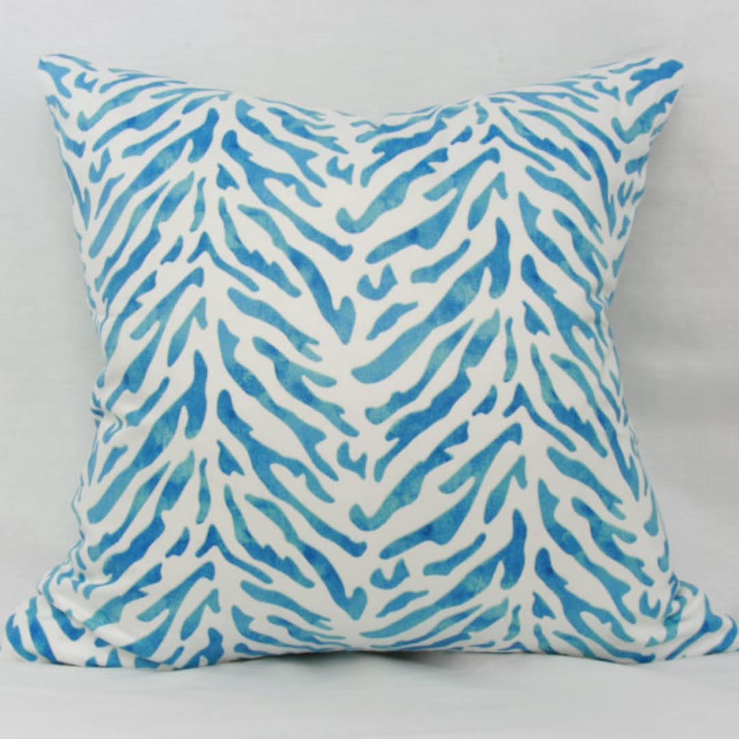 Blue & White Pillow Cover. Waverly Reef Twill Decorative Pillow Cover. 20x20 Pillow Cover 13x20