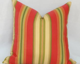 Orange, gold & green stripe decorative throw pillow cover. 18" x 18" pillow cover.
