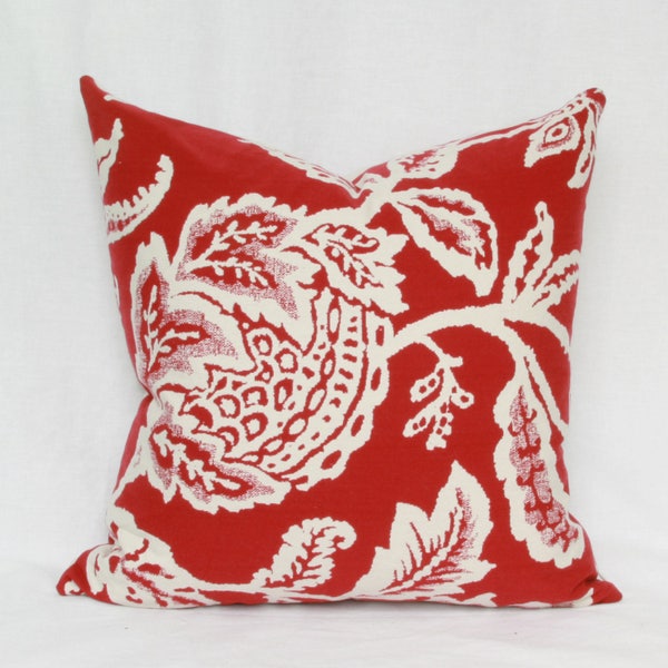 Red floral reversible decorative throw pillow cover 18x18 20x20 22x22 24x24 26x26 Euro sham red Lumbar  12x20 12x24 14x24 14x26 16x24 16x26