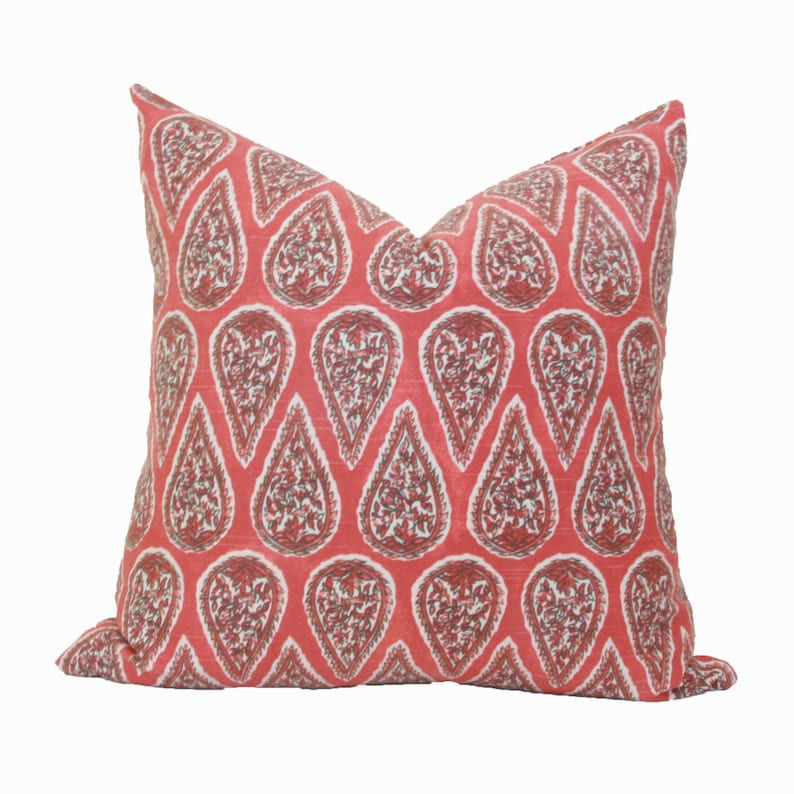 Red Paisley Throw Pillow Cover 18x18 20x20 22x22 24x24 26x26 Euro Sham