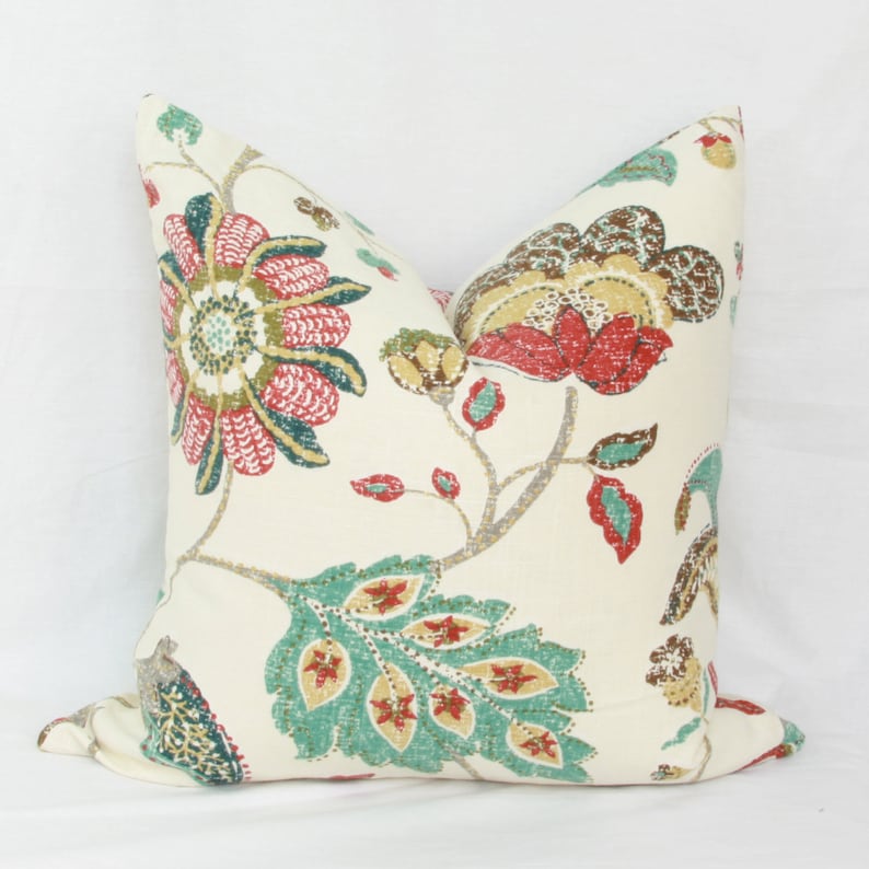 Red & Teal Floral Decorative Throw Pillow Cover. 18 X 18. 20 X Etsy