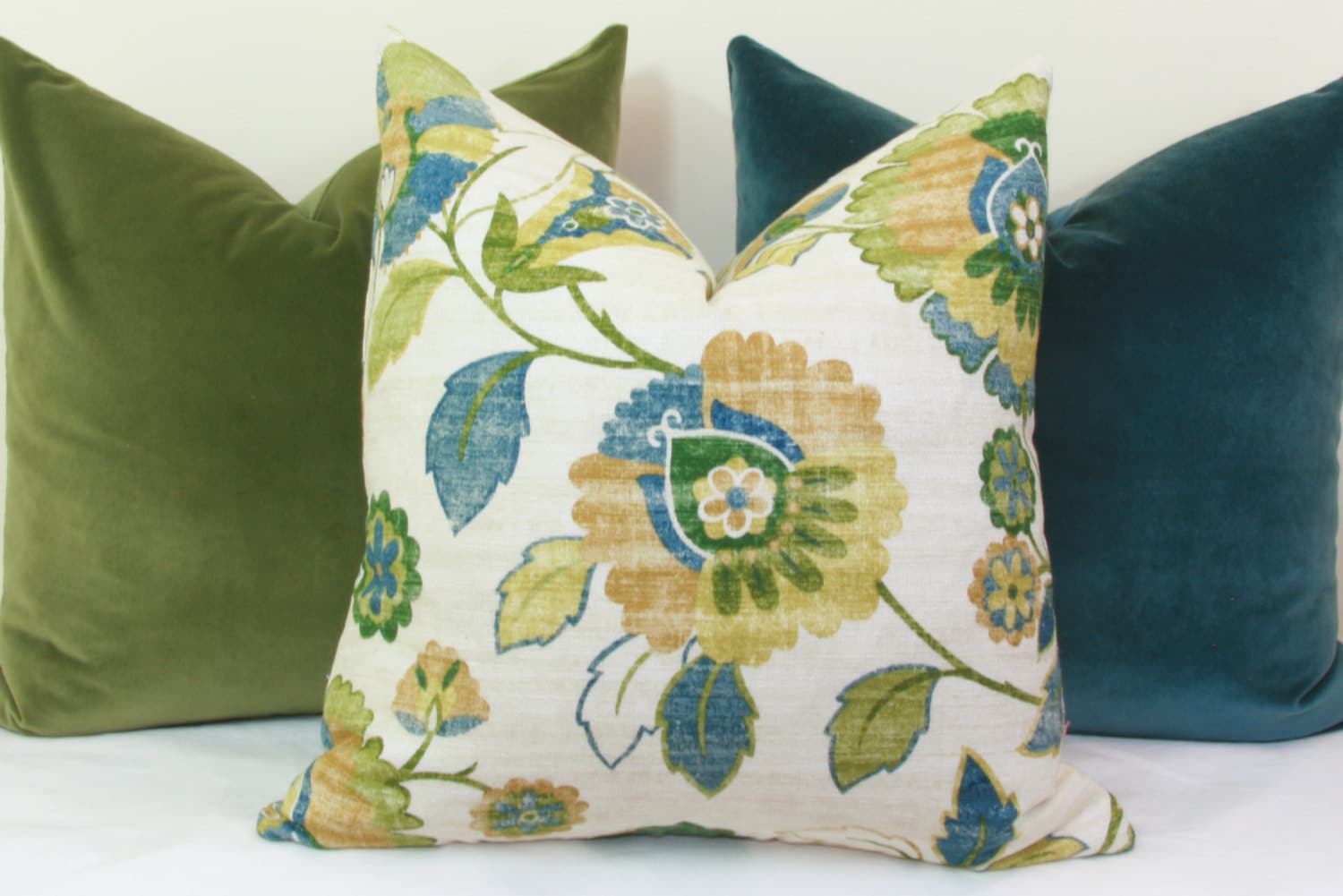 Teal green gold floral pillow cover 18x18 20x20 22x22 24x24 Etsy