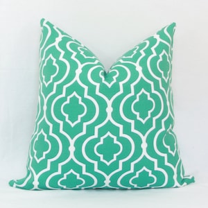 Teal & white Moroccan tile indoor/outdoor throw pillow cover. 18&quot; x 18&quot; outdoor pillow cover. toss pillow.Accent pillow.