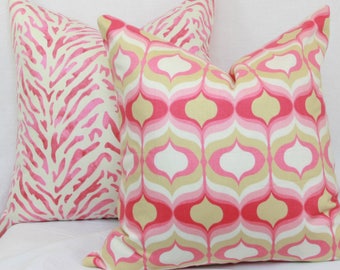 Pink & tan decorative throw pillow cover. 18" x 18". 20" x 20" toss pillow cover.