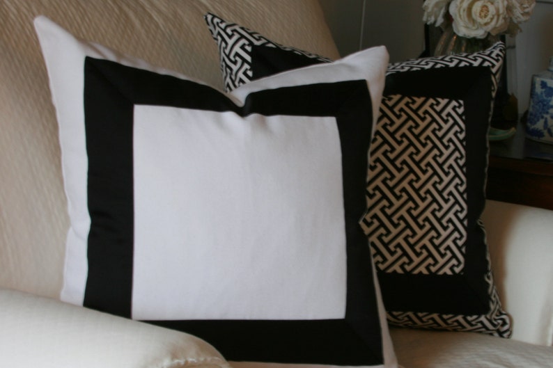 Black & White Ribbon Border Decorative Throw Pillow Cover. Etsy