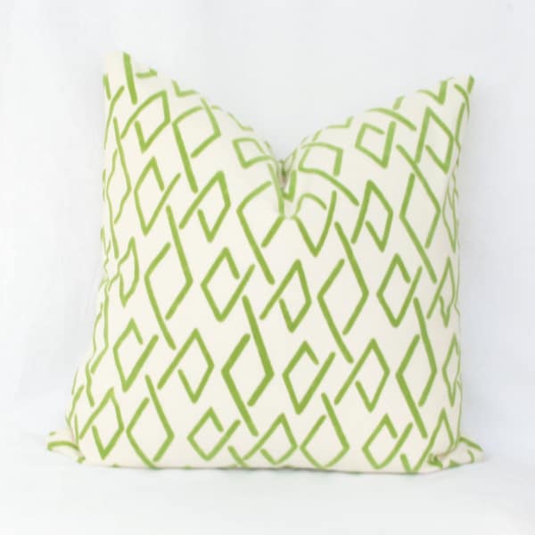 Green & ivory geometric pillow cover. 18x18 20x20 22x22