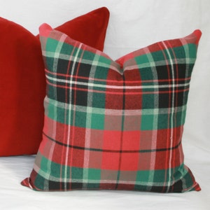 Red, black & green plaid decorative throw pillow cover 18x18 Christmas plaid Christmas pillow Red green plaid pillow
