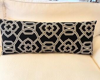 Black gray lumbar pillow cover for 14x36 insert. Extra large lumbar pillow cover Black lumbar pillow 14x36 lumbar pillow cover