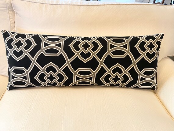 Black gray lumbar pillow cover for 14x36 insert. Extra large lumbar pillow  cover Black lumbar pillow 14x36 lumbar pillow cover