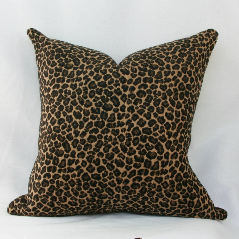 Black Tan Cheetah Print Chenille Jacquard Throw Pillow Cover Etsy