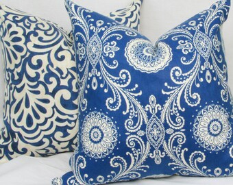 Blue & white decorative throw pillow cover 18x18 pillow cover Royal blue white pillow Waverly pillow cover 18x18 cushion toss pillow