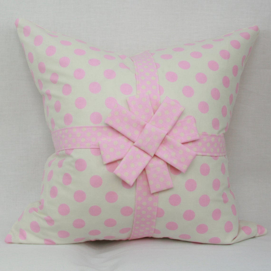 Light Pink & Creme Decorative Throw Pillow Cover With Ribbon Etsy