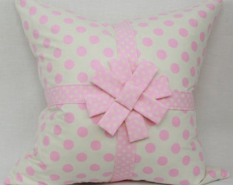 Light Pink Creme Decorative Throw Pillow Cover With Ribbon and