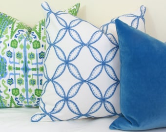 Blue embroidered decorative throw pillow cover. Williamsburg Tanjib embroidered 18x18 20x20 12x24 12x18 13x20 pillow cover