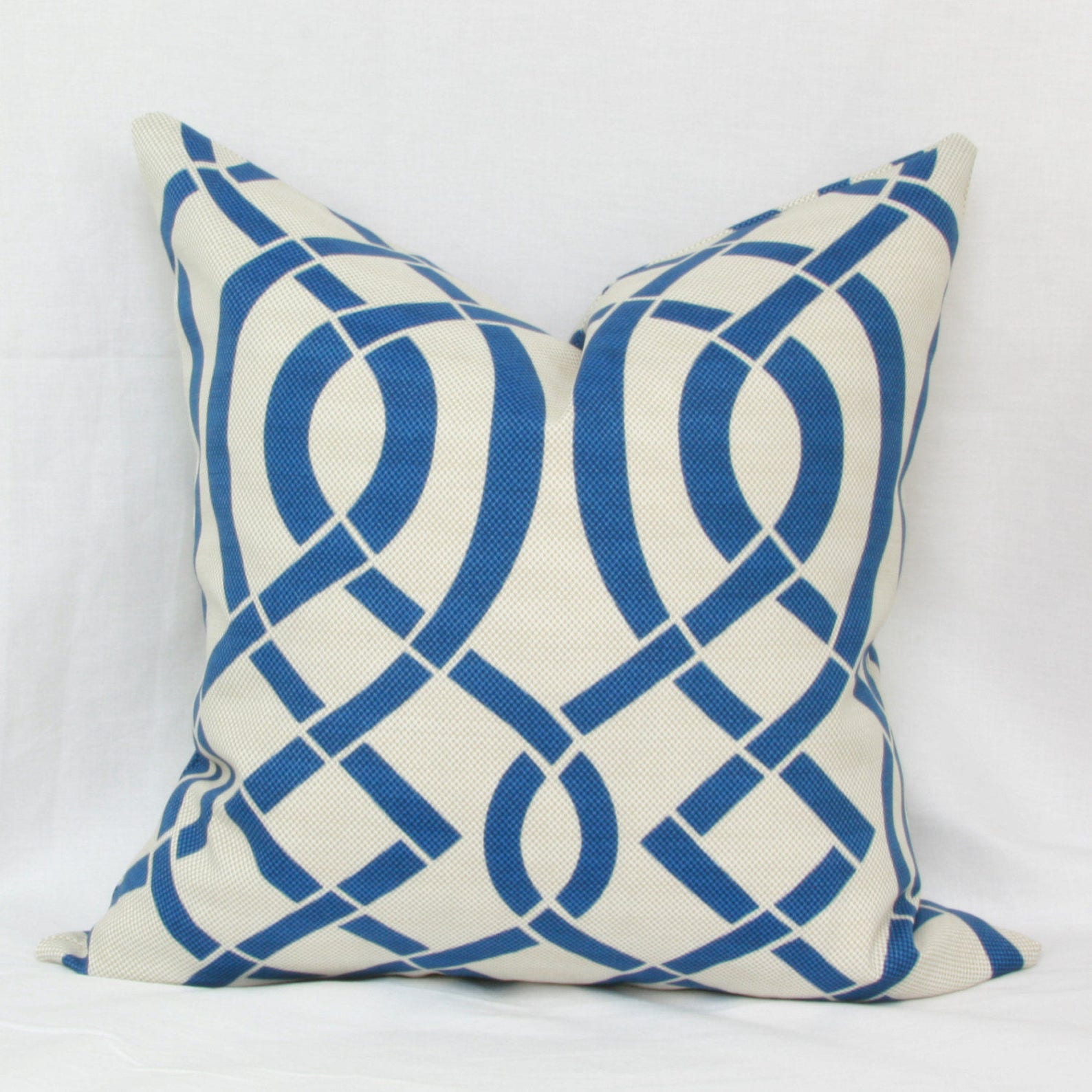 Blue & Beige Trellis Indoor/outdoor Throw Pillow Cover. 18x18 Etsy