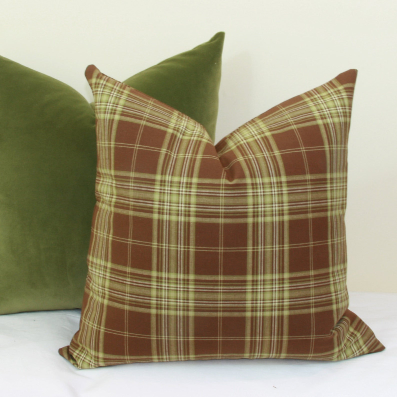 Brown Green Plaid Throw Pillow Cover 18x18 20x20 22x22 24x24 Etsy
