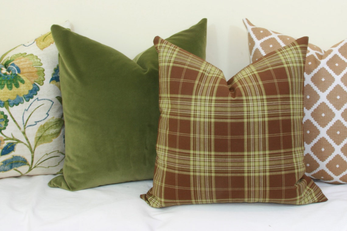 Brown Green Plaid Throw Pillow Cover 18x18 20x20 22x22 24x24 Etsy