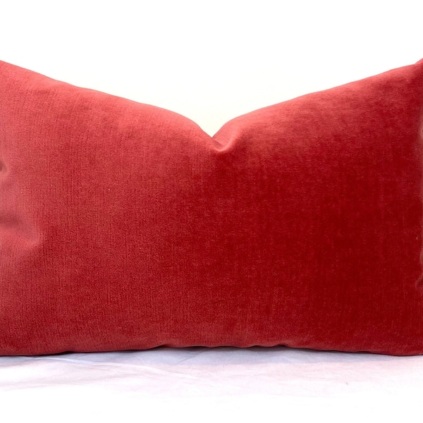 Coral spice velvet pillow cover lumbar pillow cover 12x16 12x18 12x20 13x20 rust pillow cover orange pillow cover