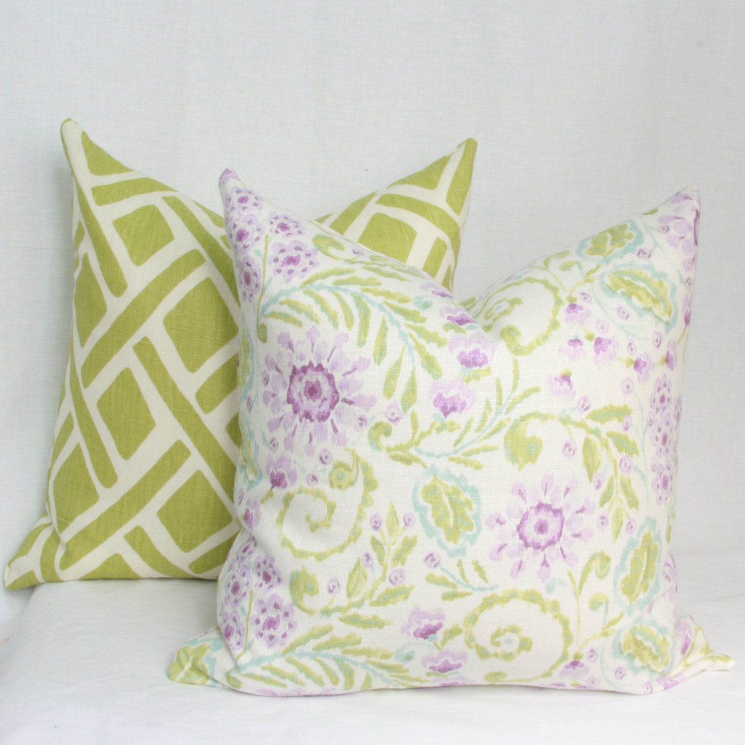 Schumacher Peacock Pillow Purple Green. Lumbar Linen Pillow. 