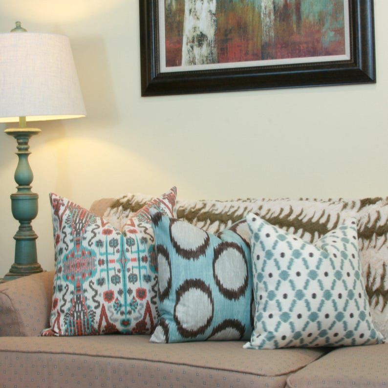 Coral Aqua Ikat Throw Pillow Cover 18x18 20x20 22x22 24x24 Etsy