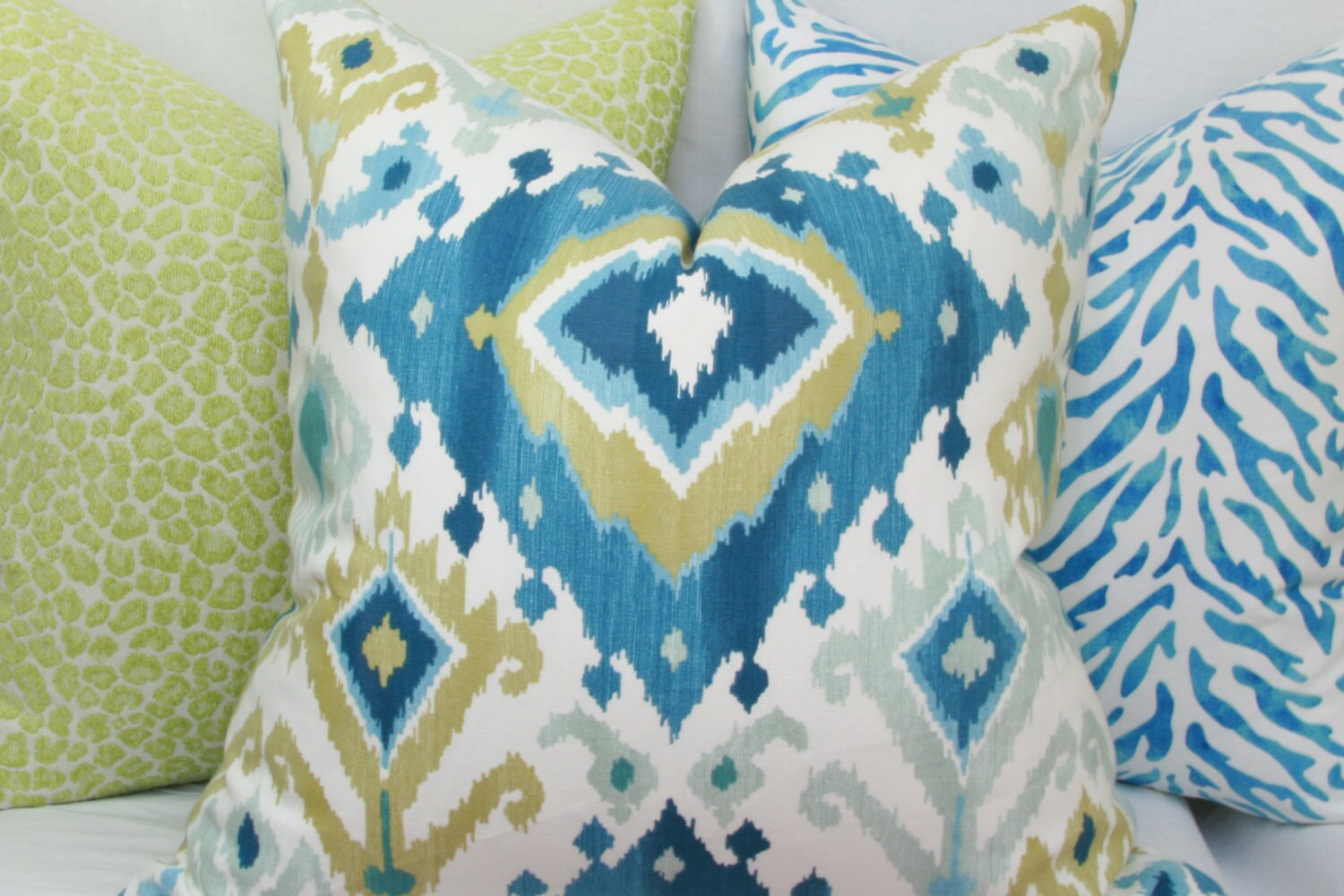 Blue & Green Ikat Decorative Throw Pillow Cover. 12x20 13x20 Etsy