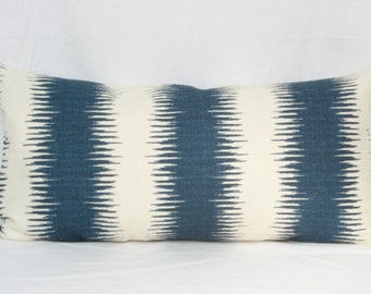 Blue natural tribal stripe throw pillow cover 12x20 12x24 14x24 14x26 16x24 16x26 Ikat pillow Blue lumbar pillow Navy Indigo denim blue