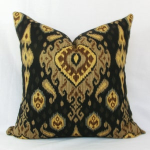 Black & brown ikat throw pillow cover 18x18 20x20 22x22 24x24 26x26 Euro sham black Lumbar pillow brown 12x24 14x24 14x26 16x24 16x26