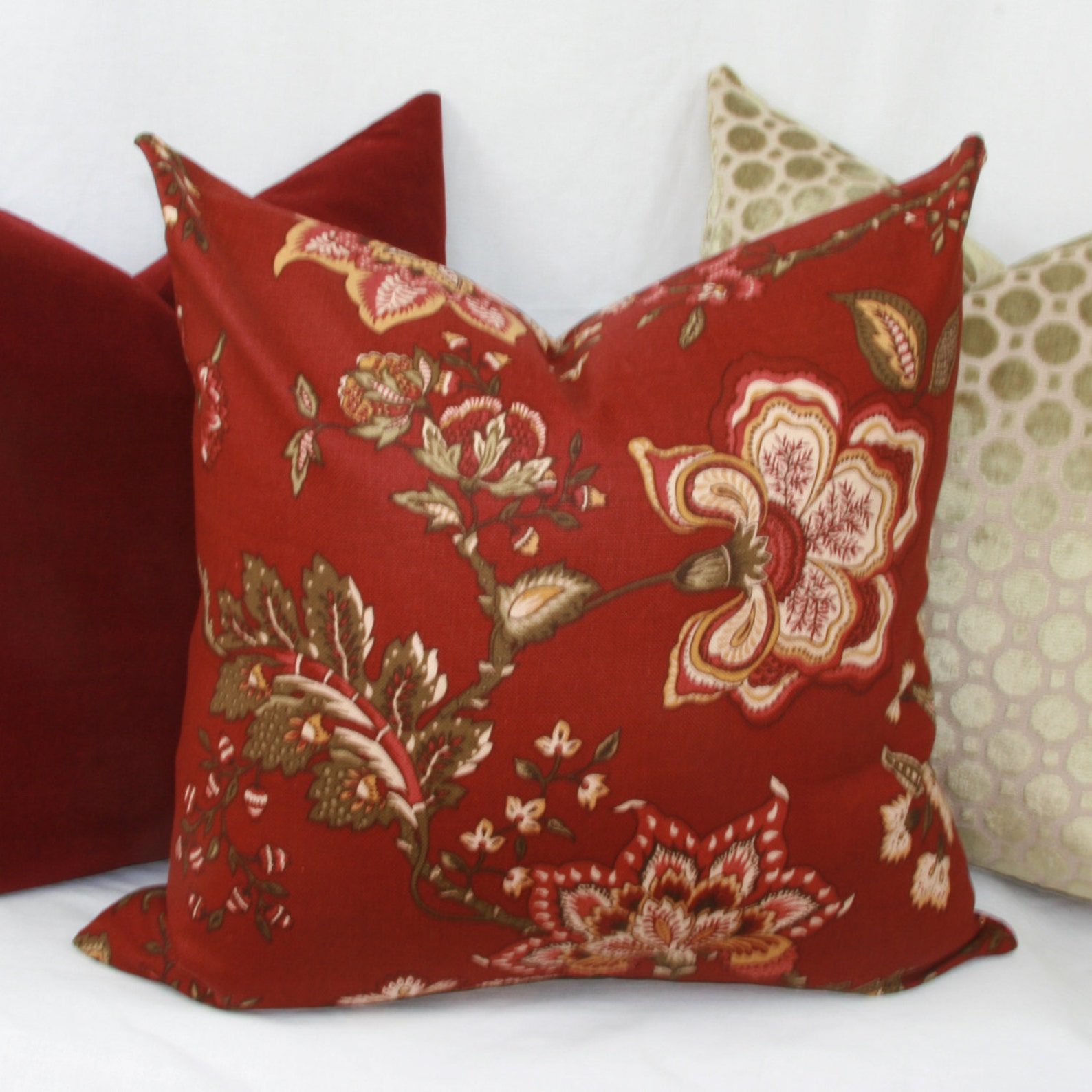 Burgundy floral decorative throw pillow cover. 18 x Etsy