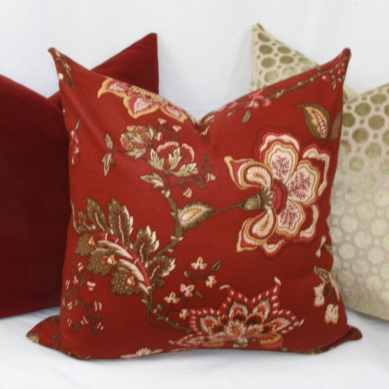 Burgundy floral decorative throw pillow cover. 18 x Etsy