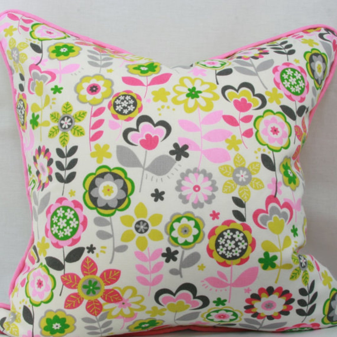 Pink Green Floral Decorative Throw Pillow Cover 20x20 Pillow Etsy