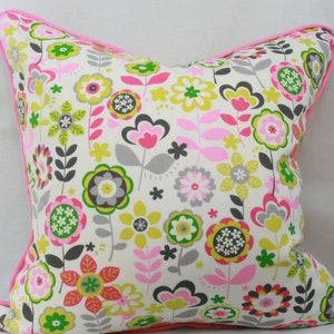 Pink green floral decorative throw pillow cover 20x20 pillow cover Pink children's pillow Girl's pillow image 1