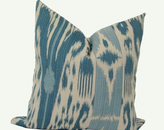 Blue ikat pillow cover 18x18  12x20 13x20 Blue ikat pillow Blue lumbar pillow Blue tan pillow Denim