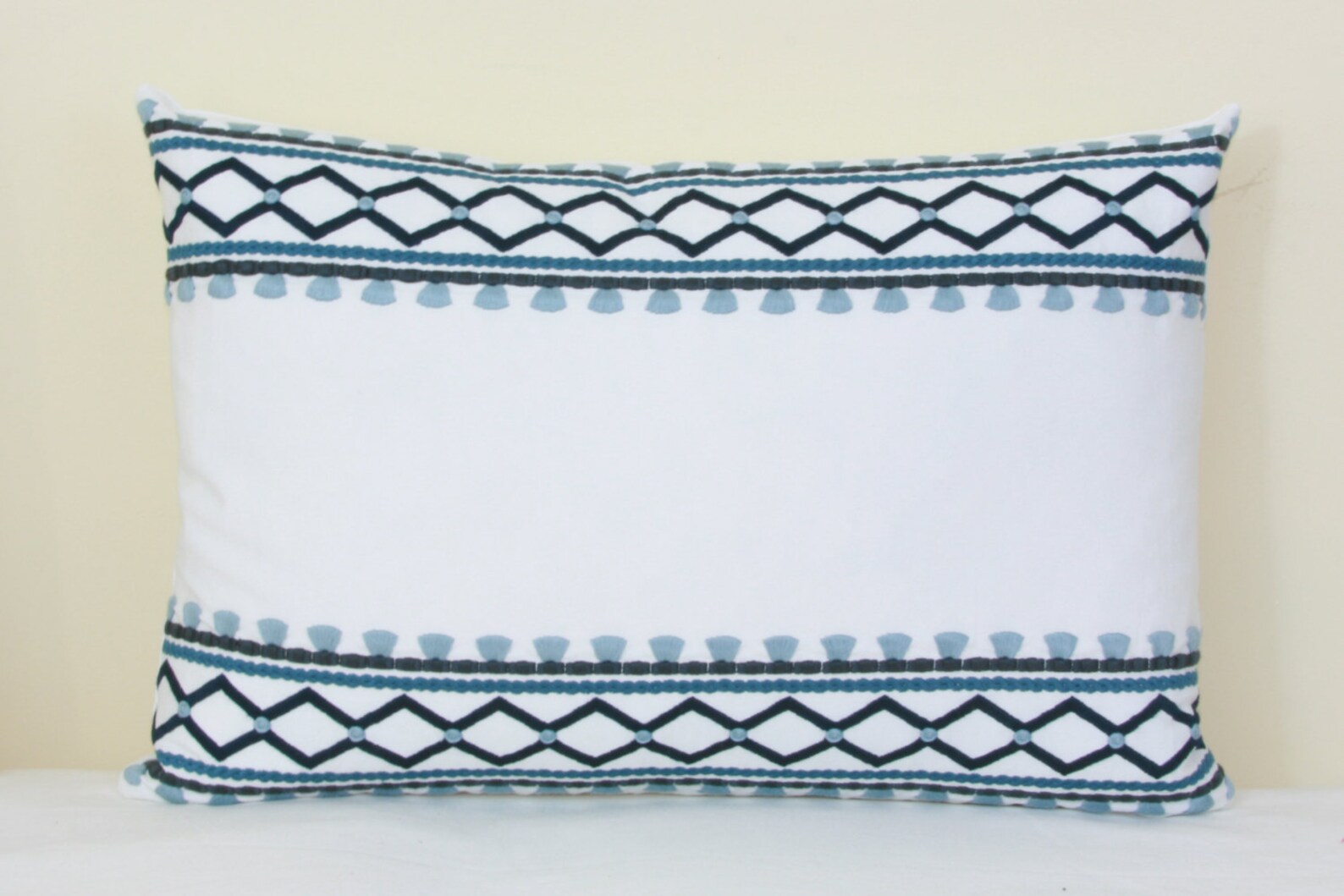 Blue white embroidered decorative pillow cover 20x20 22x22 Etsy