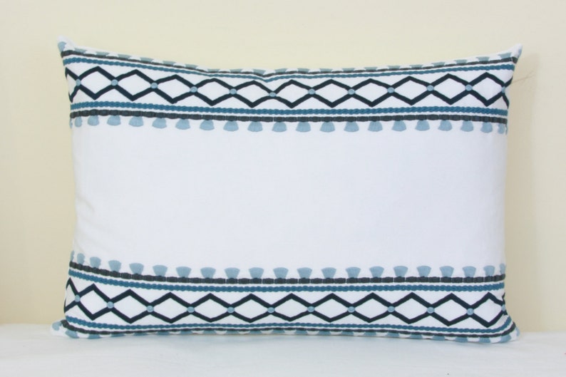 Blue white embroidered decorative pillow cover 20x20 22x22 Etsy