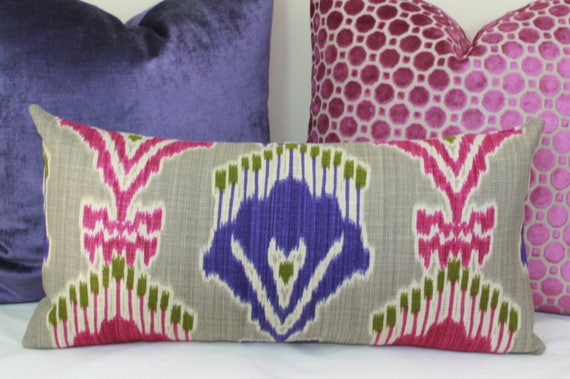 Pink & purple ikat throw pillow cover 14x24 pillow cover | Etsy