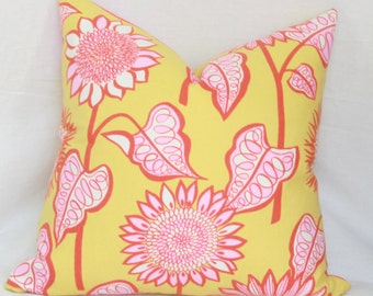 Pink, yellow & orange floral decorative throw pillow cover 18x18 pillow cover pink yellow pillow 18x18 orange yellow pillow 18x18