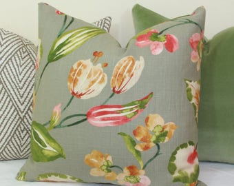 Watercolor floral linen decorative throw pillow cover. 18 x 18. 20 x 20. 22 x 22. 24 x 24. 26 x 26. lumbar sizes.