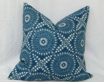 Denim blue indoor/outdoor decorative throw pillow cover. 18x18 20x20 22x22 24x24 26x26