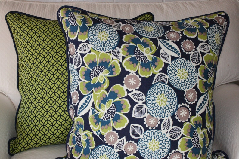 Navy Blue Pillow. Navy Green Pillow. Navy Floral Pillow. 20x20 Etsy