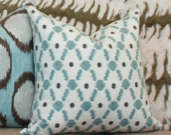 Blue ikat dot decorative pillow cover 18x18 20x20 22x22 blue pillow Blue white pillow Blue ikat pillow