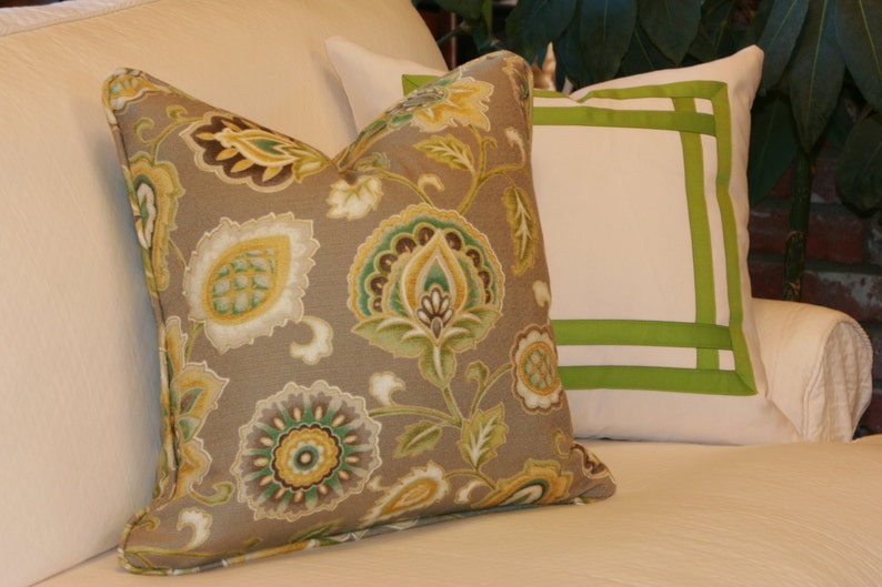 Green gold floral pillow cover 18x18 20x20 22x22 24x24 ...