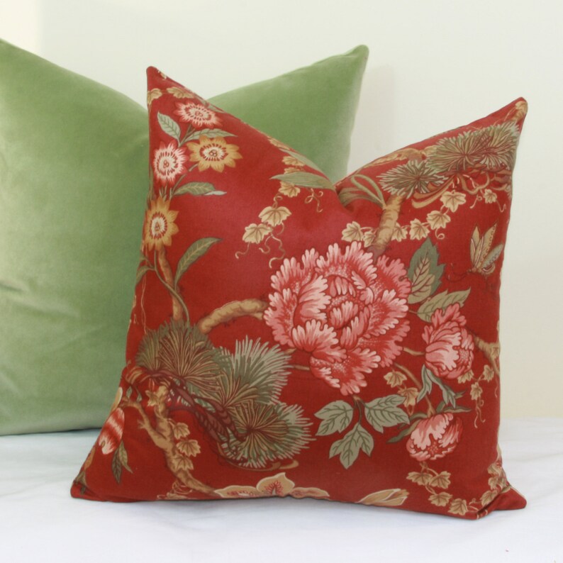 Burgundy green floral throw pillow covers Etsy