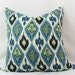 Blue and green ikat pillow cover. 12x20 13x20 12x24 14x24 14x26